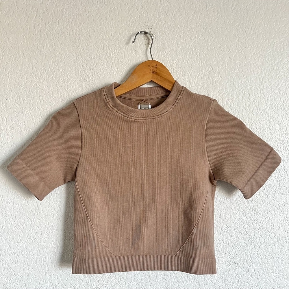Everlane The Seamless Tee Acorn Brown Ribbed Crop Top Short Sleeve Size XS/S